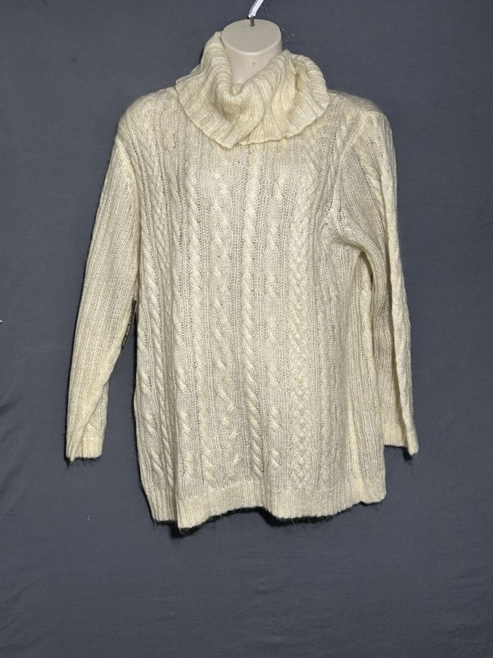Jones New York Pullover Cowl Neck Sweater Size 3X Ivory Acrylic Mohair Blend
